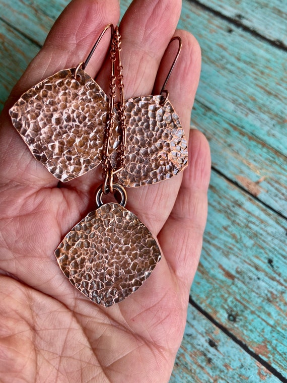 Small Rustic Square Hammered Copper Set