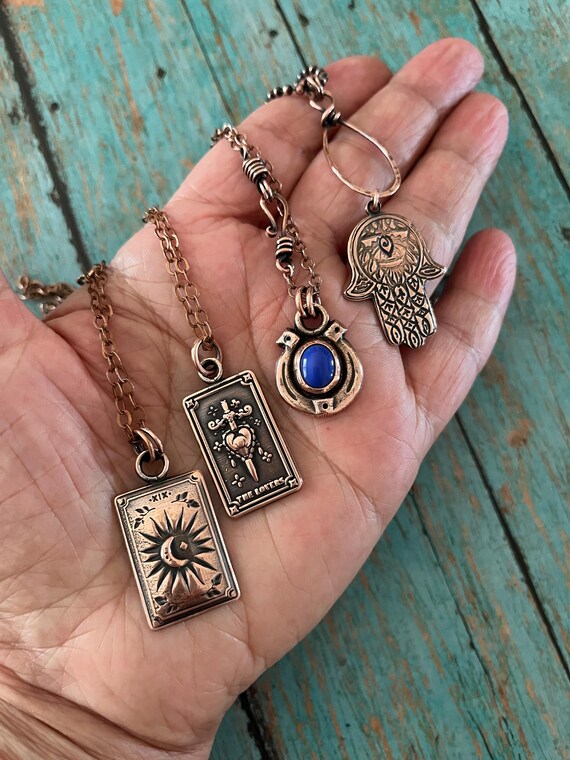 Small Rustic Copper Horseshoe Lapis Lazuli Necklace
