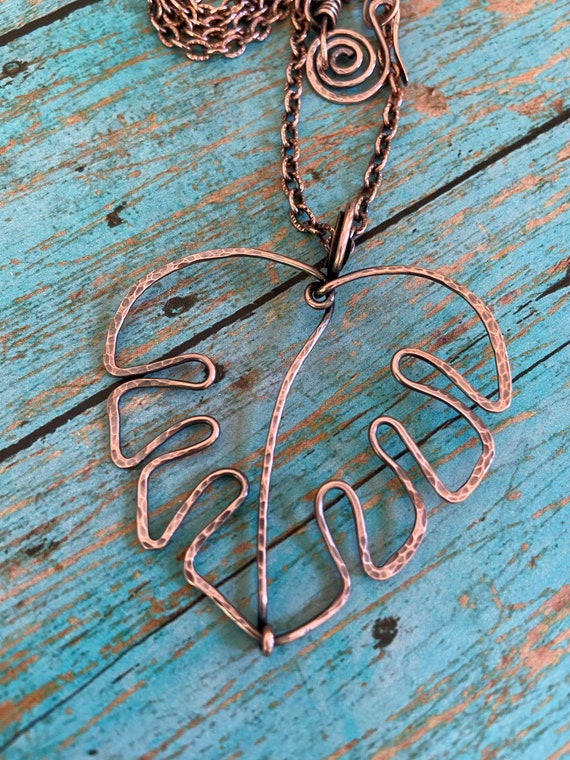 Copper Monstera Necklace