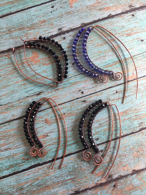 Boho Black Beaded Petal Hoop Earrings