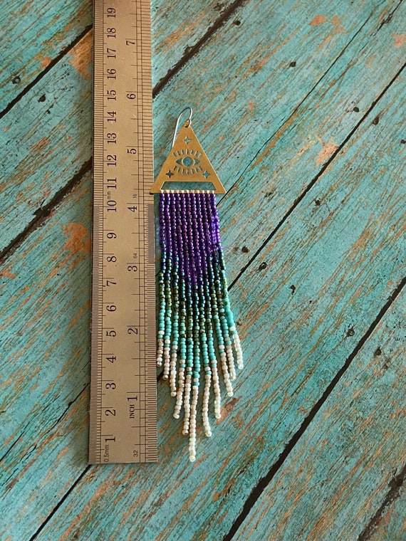 Long Bohemian Seed Beaded Fringe Lightweight Multicolored Shoulder Dusters Native American Inspired Gypsy Boho Hippie Chic Beaded Earrings