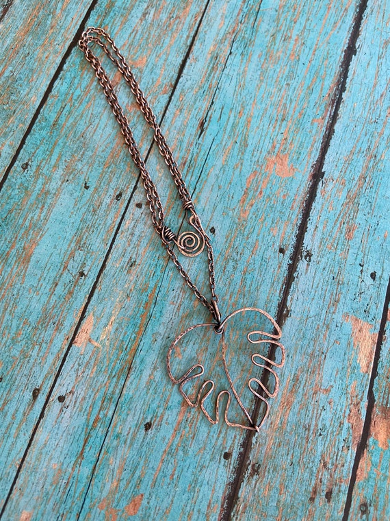 Copper Monstera Necklace
