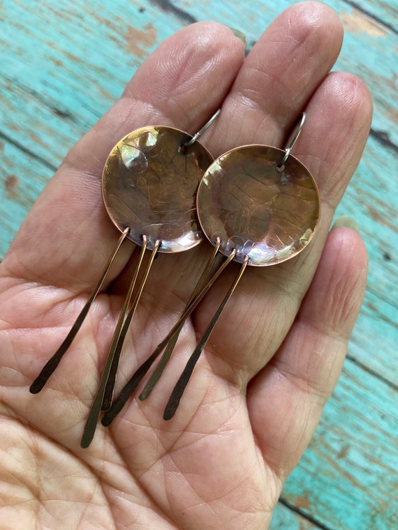 Long Copper Disks Earrings