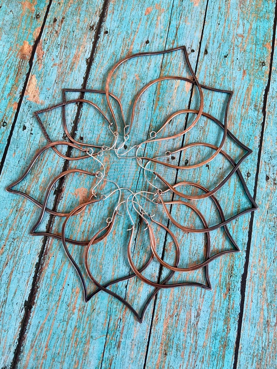 Medium Large Copper Lotus Petal Hoop Earrings