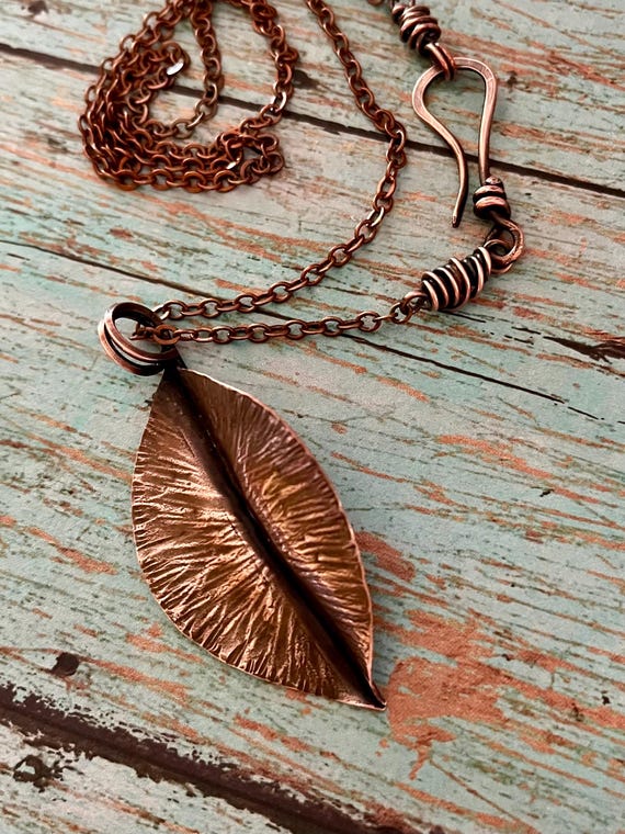 Fold Formed Copper Leaf Pendant