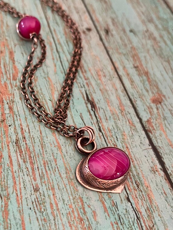 Pink Banded Agate Copper Set