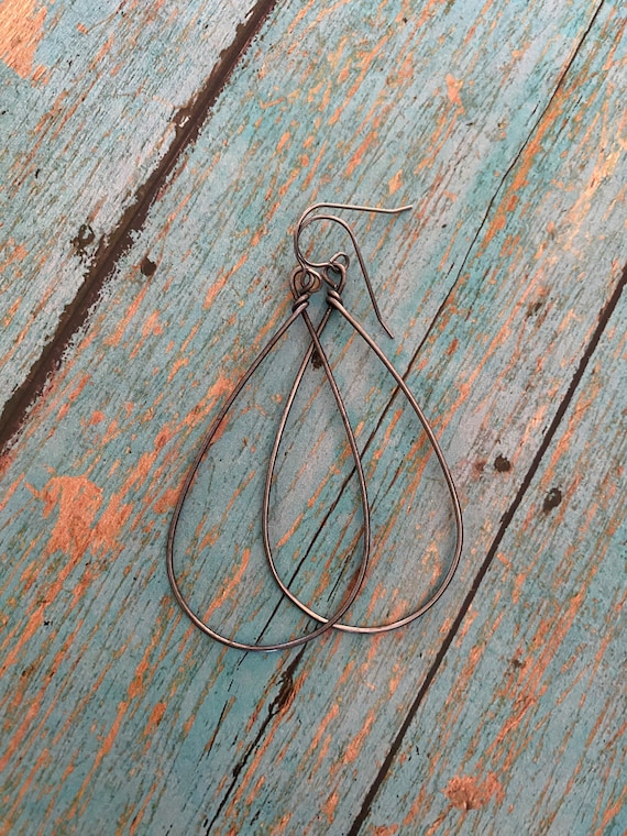 Lightweight Long Minimalistic Teardrop Stainless Steel Hoop Earrings