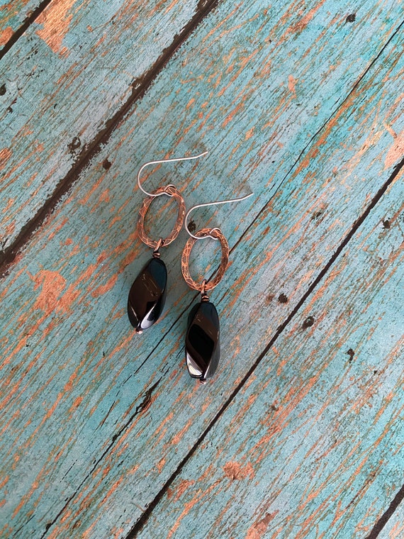 Black Onyx Copper Earrings