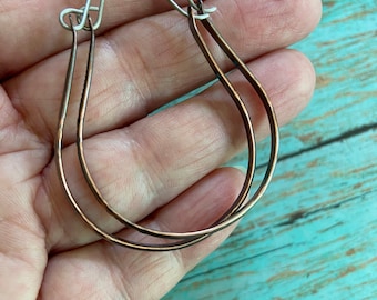 Stamped Oval Copper Stamped Hoops|Rustic Hoops|Handmade Metalwork Artisan Hoop Earrings|Boho|Hippie|Gypsy Copper Hoop Earrings