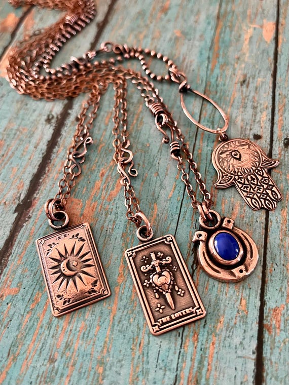Small Rustic Copper Horseshoe Lapis Lazuli Necklace