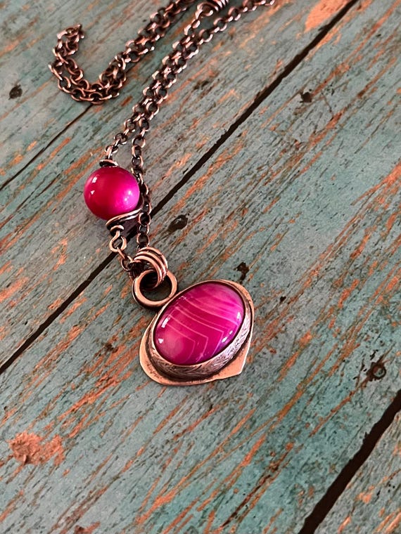 Pink Banded Agate Copper Set