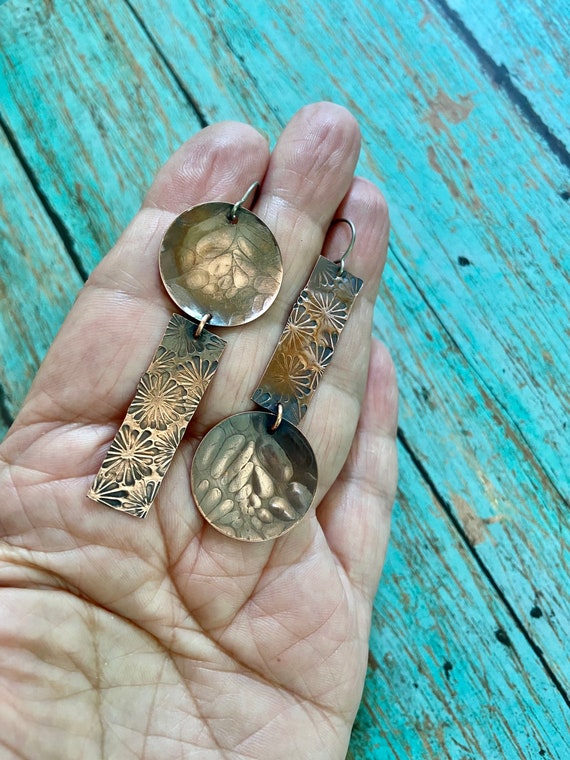 Long Copper Asymmetric Earrings