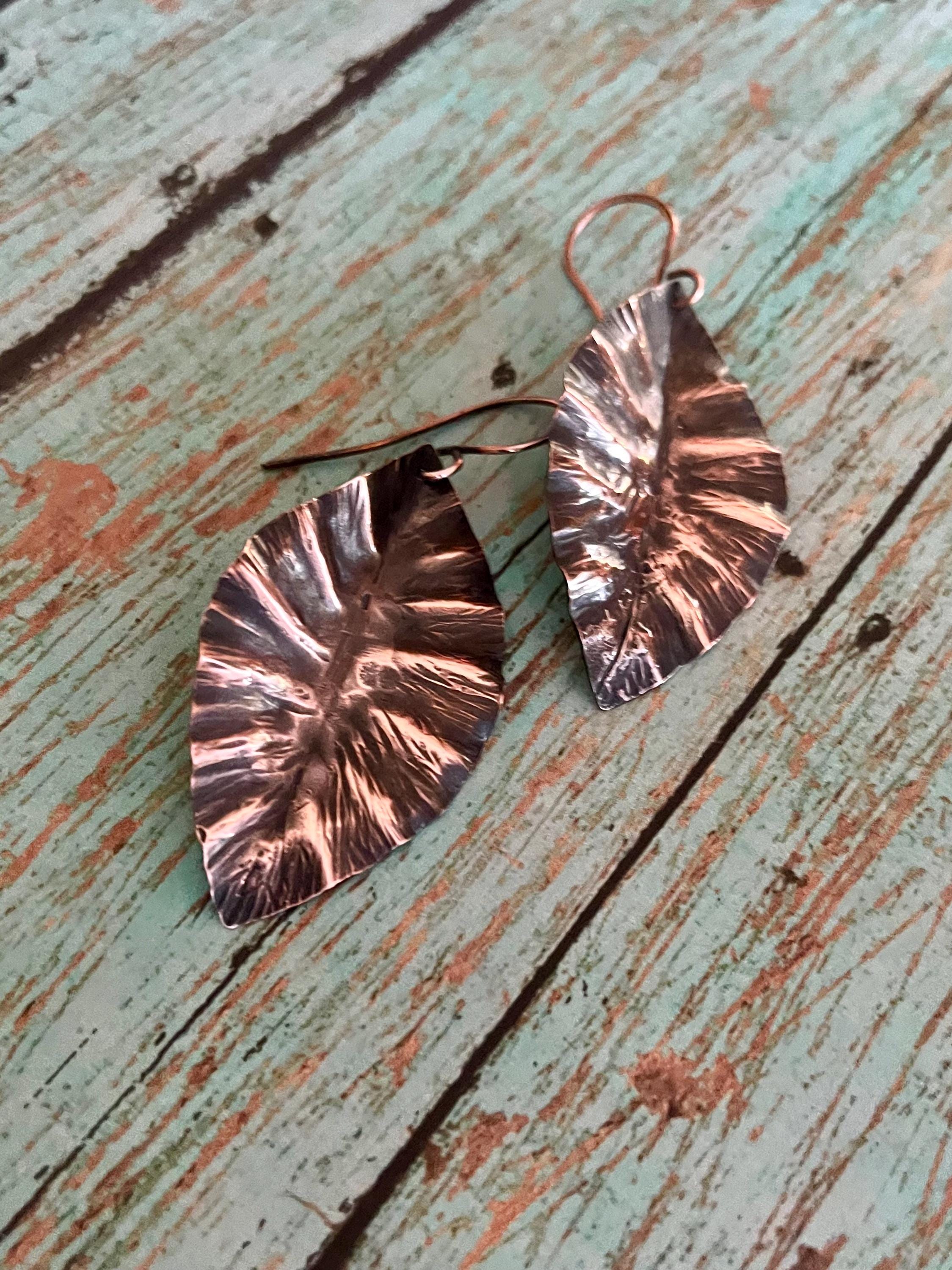 Rustic FoldFormed Copper Leaf Earrings