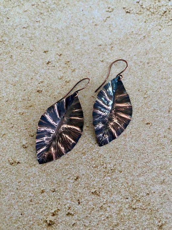 Rustic FoldFormed Copper Leaf Earrings