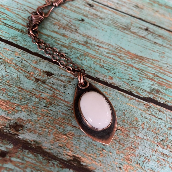 White Jasper Copper Necklace|Rustic Boho Copper Necklace|7th Anniversary Gift|Artisan Metalwork Necklace|Hand Fabricated Statement Necklace