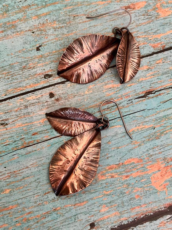 Fold Formed Copper Leaf Pendant