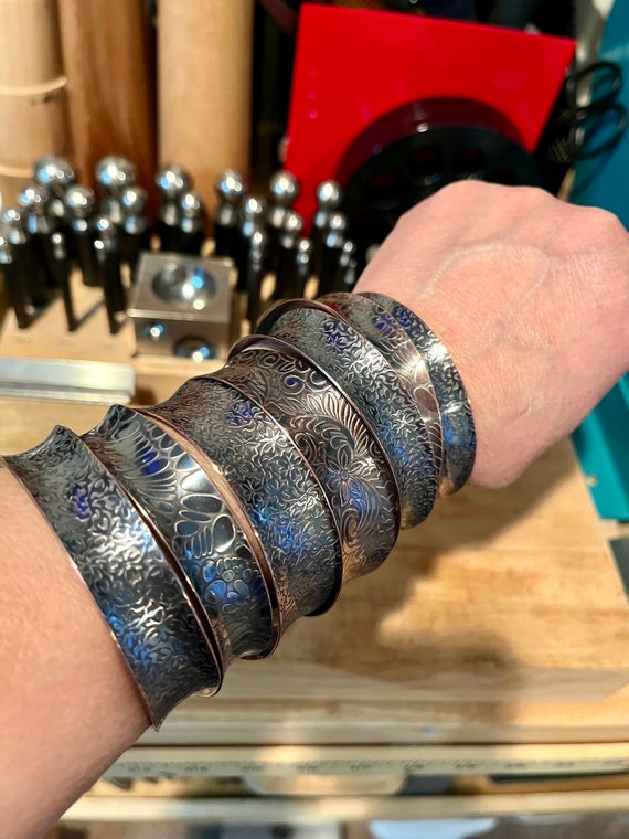 Concave Solid Copper Floral Cuff Bracelet