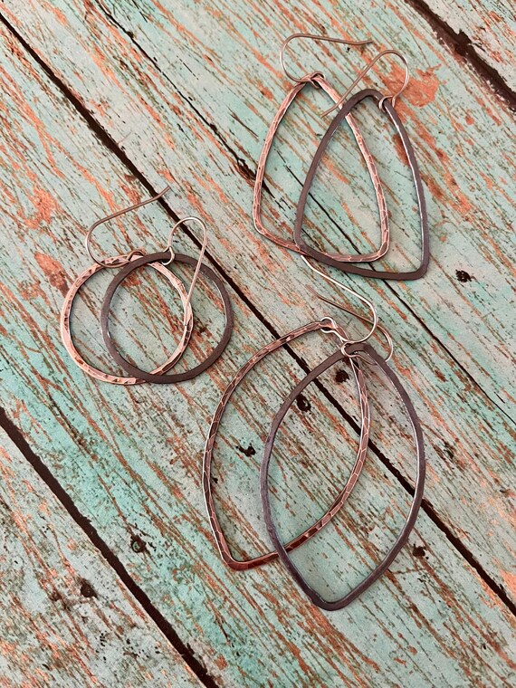 Lightweight Hammered Small Round Copper Hoop Earrings