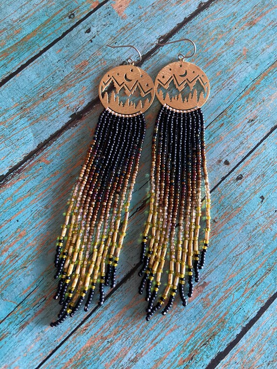 Long Bohemian Seed Beaded Fringe Lightweight Multicolored Shoulder Dusters Native American Inspired Gypsy Boho Hippie Chic Beaded Earrings