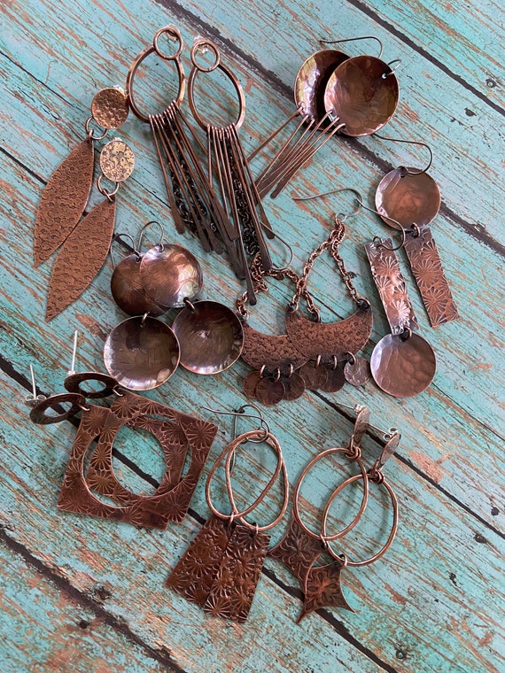 Long Copper Disks Earrings