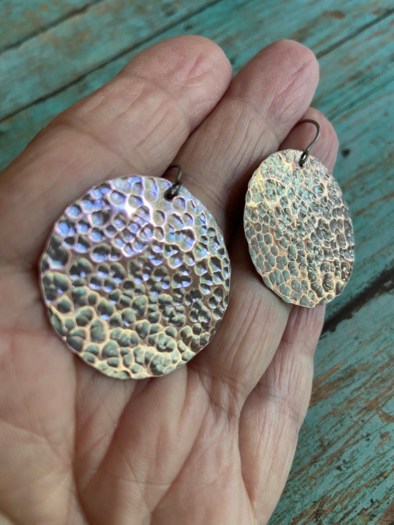 Copper Hammered Disk Earrings