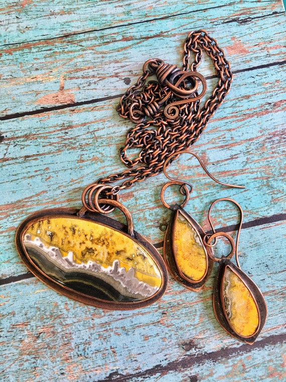 Rustic Boho Artisan Copper Setbumblebee Jasper Copper Set | Etsy