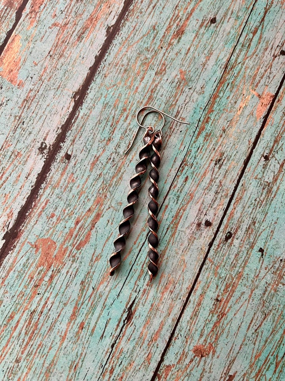 Rustic Copper Twisted Spiral Earrings
