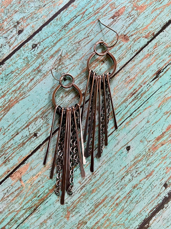 Long Copper Fringe Earrings