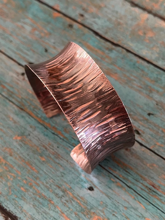 Concave Solid Copper Textured Cuff Bracelet