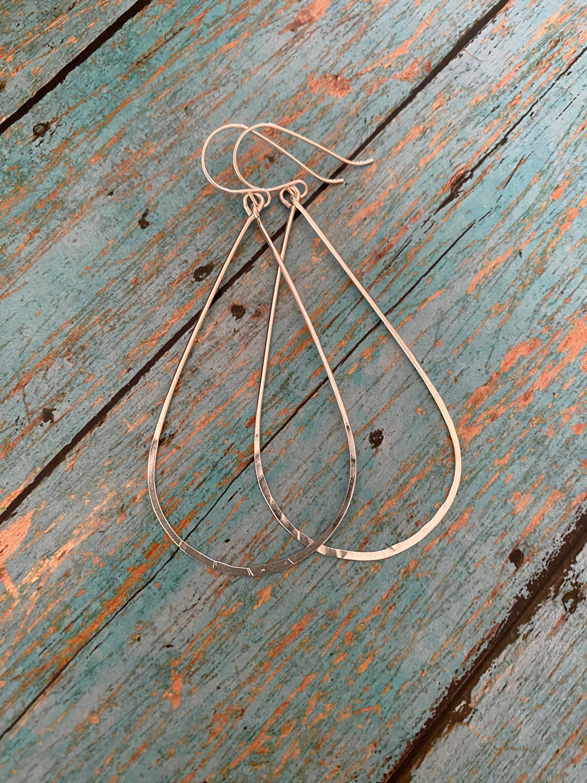 Lightweight Long Thin Minimalistic Teardrop Sterling Silver Hoop Earrings