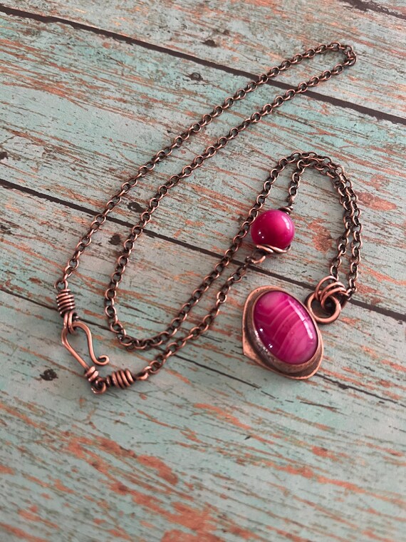 Pink Banded Agate Copper Set