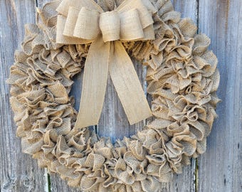 Front Door Wreath, Burlap Wreath, Front Door Sign, Farmhouse Wreath, Home Decor, Wreath with Bow, Door Hanger, Year Round Wreath