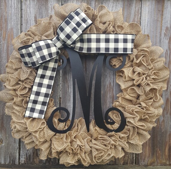 Monogram Wreath Front Door Wreath Plaid Wreath Monogram Etsy