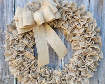 Front Door Wreath, Burlap Wreath, Front Door Sign, Farmhouse Wreath, Home Decor, Wreath with Bow, Door Hanger, Year Round Wreath