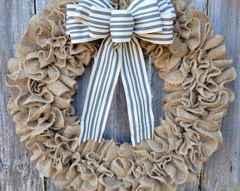 Front Door Burlap Wreath, Farmhouse Decor