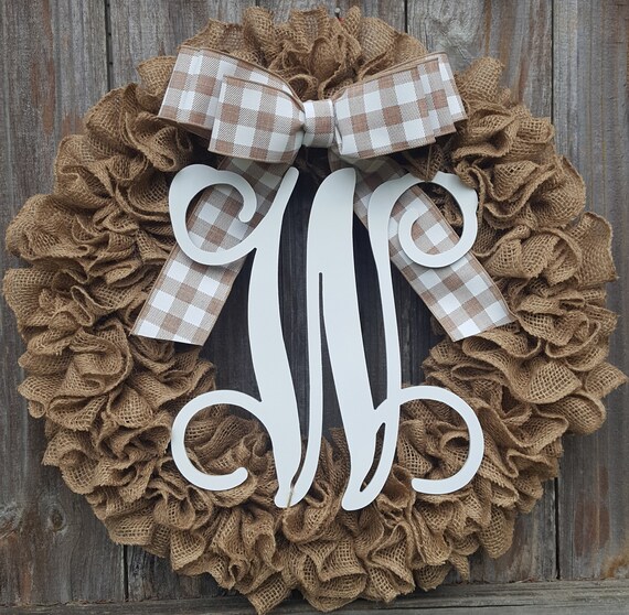 Monogram Wreath Front Door Wreath Plaid Wreath Monogram Burlap Wreath Wreath For Front Door Initial Wreath Letter Wreath Door Wreath