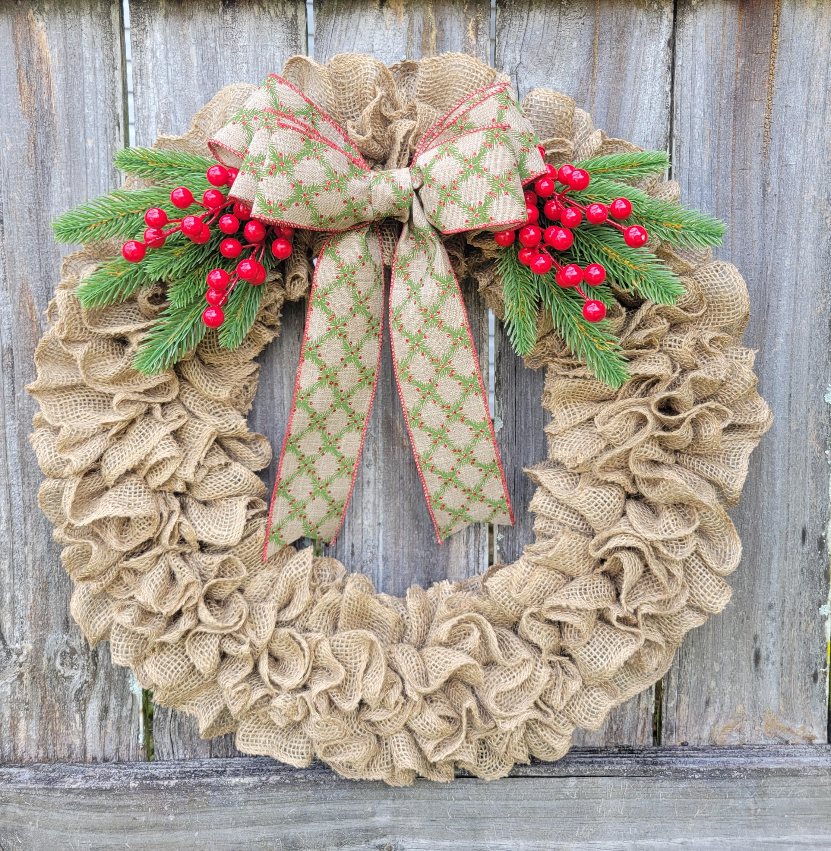 Couronne De Porte En Toile De Jute Avec Nœud, Décoration Artisanale, Neuve