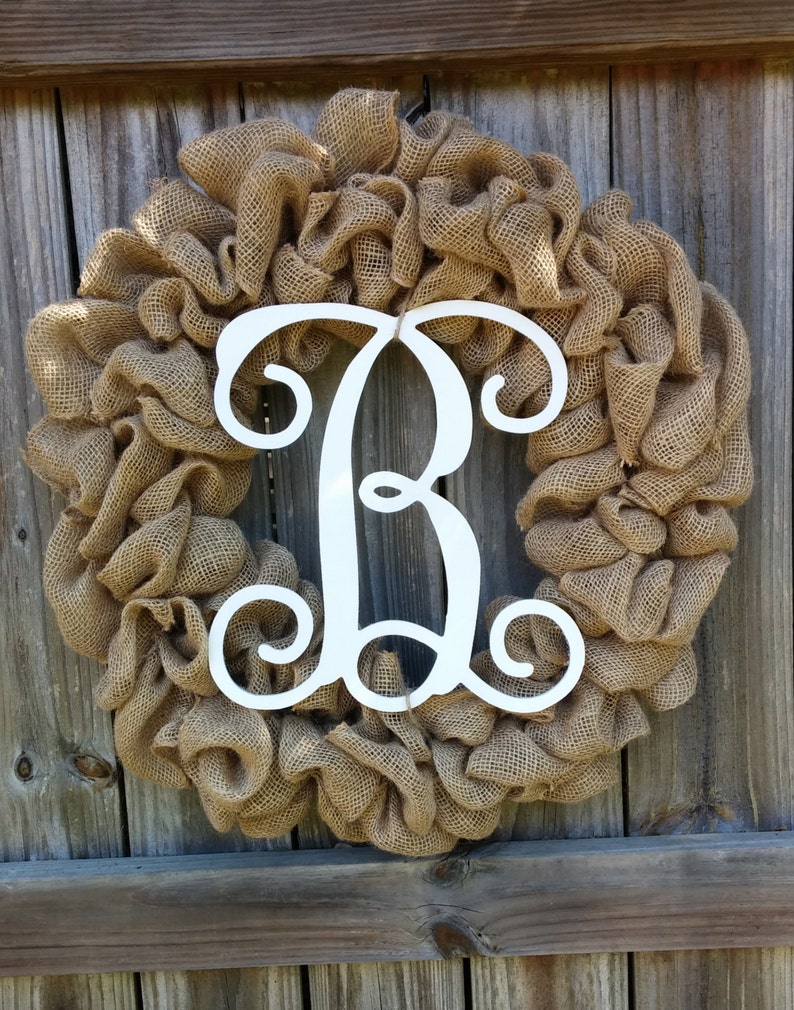 Monogram Wreath, Initial Wreath, Burlap Monogram Wreath, Burlap Decor, Door Decor, Burlap Door Decor, Door Wreath, Wreath for Door image 1