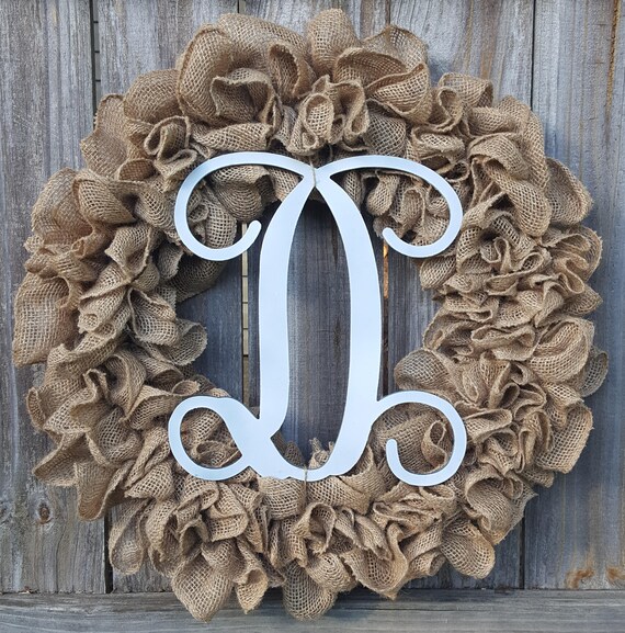 Burlap Initial Wreath Front Door Wreath Burlap Monogram Wreath Burlap Door Wreath Initial Wreath Letter Wreath Personalized Wreath
