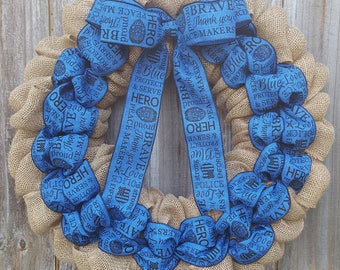 Burlap Police Wreath, Thin Blue Line, Law Enforcement Gift