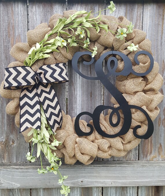 Monogram Wreath Wreath For Front Door Burlap Monogram Wreath Initial Wreath Front Door Wreath Year Round Wreath Burlap Wreath Wreath