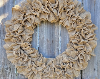 Plain Burlap Wreath, Ruffled Burlap Wreath, Burlap Wreath, Front Door Wreath, Everyday Wreath, Burlap Door Decor, Rustic Burlap Wreath