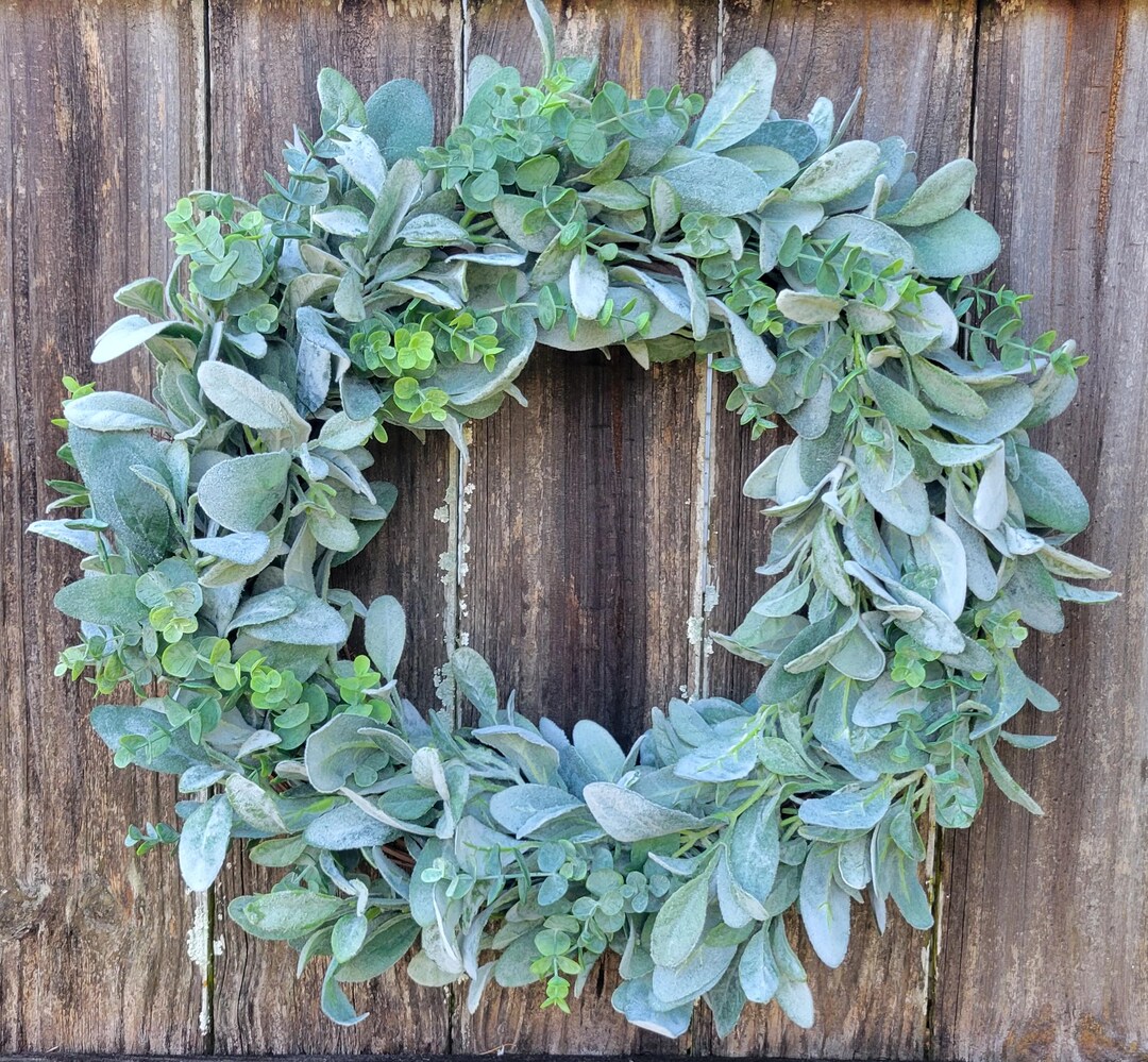 Farmhouse Lambs Ear and Eucalyptus Wreath, Grapevine Base - Etsy