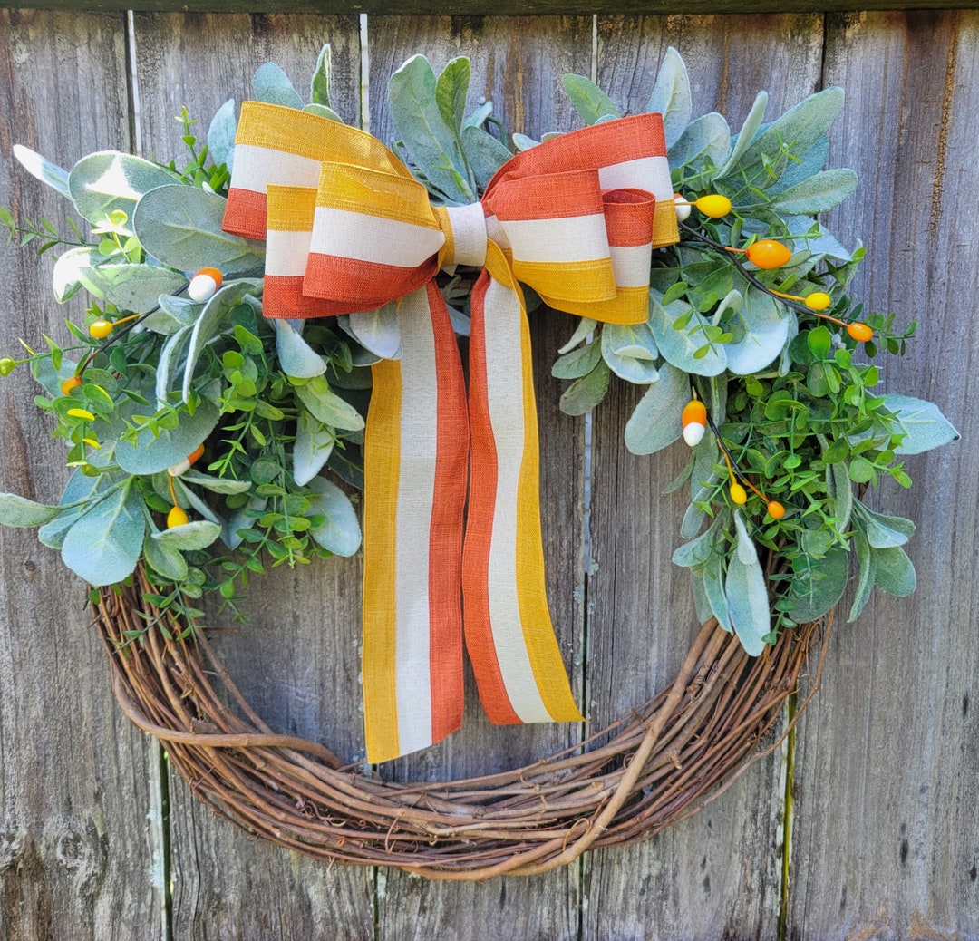 Fall Wreath Front Door, Lambs Ear and Eucalyptus Wreath, Fall Door ...