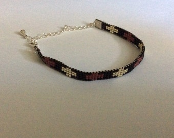 Narrow Miyuki Delica Beads Bracelet with chain.