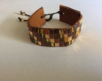 Miyuki Tila Beads Bracelet with leather