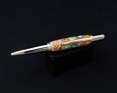 Handmade twist ink pen in Brown w Green Butterflies polymer clay acrylic by Specialty Turned Designs