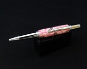 Handmade twist ink pen in Pink Roses polymer clay acrylic by Specialty Turned Designs