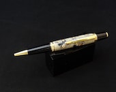 Handmade twist ink pen in Tan w Butterflies polymer clay acrylic by Specialty Turned Designs