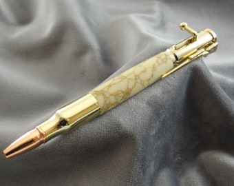 Tru-Stone Beige & Gold Rifle Pen